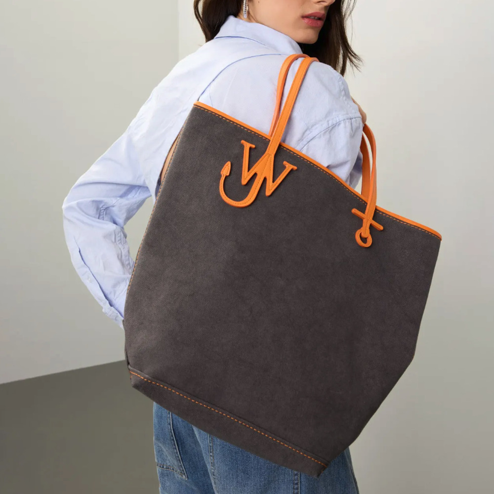 JW ANDERSON Gray Suede Tote with Orange Trim